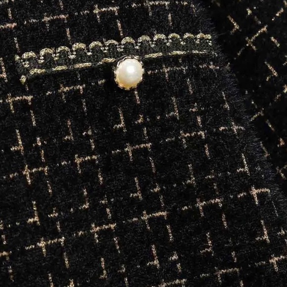 Plaid Faux Pearl Button Tweed Jacket/ Knitting Cardigan - Picture 4 of 10